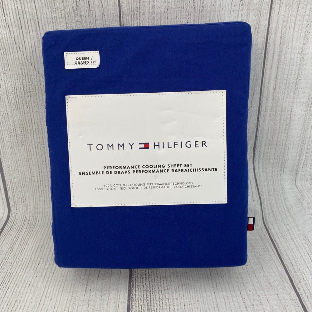 Tommy Hilfiger Sheet Set Queen Royal Blue 100% Cotton Performance Cooling Modern